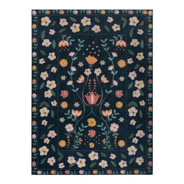 Covor albastru închis lavabil 120x170 cm MATCH NORDIC FLORAL – Flair Rugs