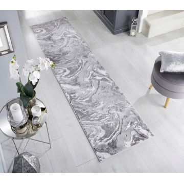 Covor Marbled Silver, Flair Rugs, 60x230 cm, polipropilena/poliester, argintiu