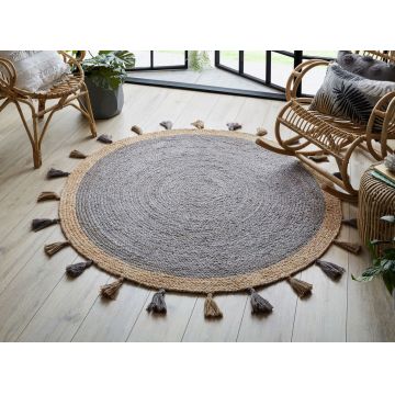 Covor Istanbul Grey, Flair Rugs, D150 cm, iuta, gri