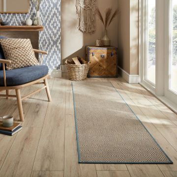 Covor Jute Diamond Blue, Flair Rugs, 60x600 cm, iuta, albastru