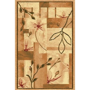 Covor modern Lotus 1510/100, polipropilena heat-set, model floral bej-maro, 80 x 150 cm