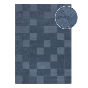 Covor albastru închis țesut manual din lână 160x230 cm Checkerboard – Flair Rugs