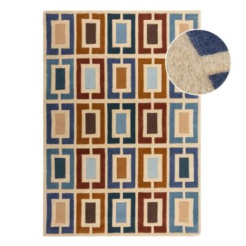 Covor albastru/portocaliu țesut manual din lână 160x230 cm Retro Blocks – Flair Rugs