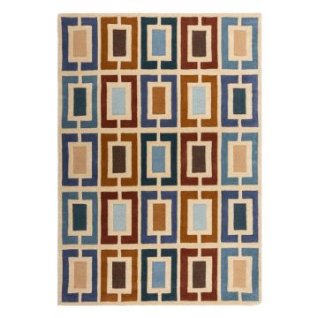 Covor albastru/portocaliu țesut manual din lână 160x230 cm Retro Blocks – Flair Rugs