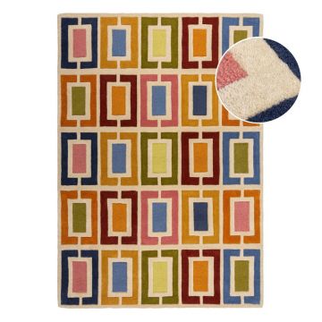 Covor țesut manual din lână 120x170 cm Retro Blocks – Flair Rugs