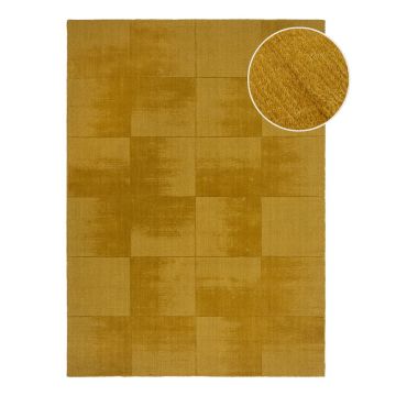 Covor galben ocru țesut manual din lână 120x170 cm Demi Check Ombre – Flair Rugs