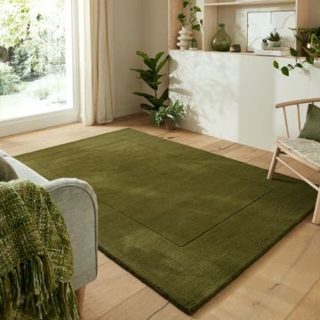 Covor Textured Wool Border Verde 200X290 cm, Flair Rugs