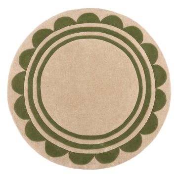 Covor verde/în culoare naturală țesut manual rotund din lână ø 120 cm Lois Scallop – Flair Rugs
