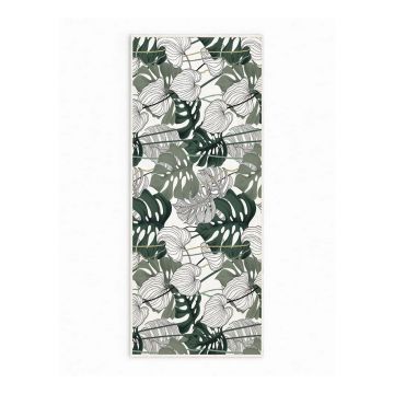 Covor tip traversă alb/verde lavabil 80x200 cm Monstera – Oyo Concept