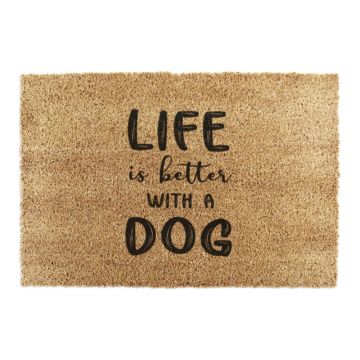 Covoraș de intrare din fibre de nucă de cocos 40x60 cm Life Is Better With a Dog – Artsy Doormats