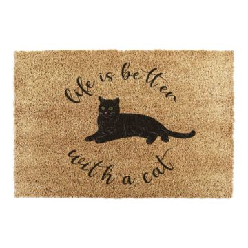 Covoraș de intrare din fibre de nucă de cocos 60x90 cm Life Is Better With a Cat – Artsy Doormats