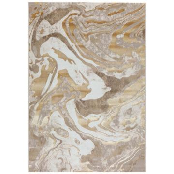 100x200 cm Covor premium, Design Modern, Bej/Crem/Gold, Densitate 2500 gr/m2, Model MysticSands