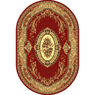 Covor clasic Gold 042/22, oval, polipropilena BCF, bej/rosu, 60 x 110 cm