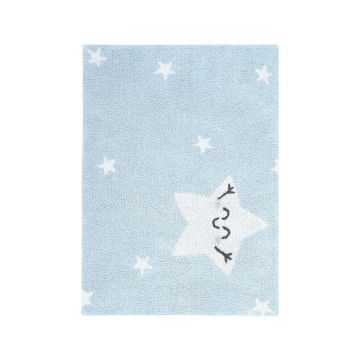 Covor pentru copii albastru deschis lavabil/țesut manual din bumbac 120x160 cm Happy Stars – Lorena Canals