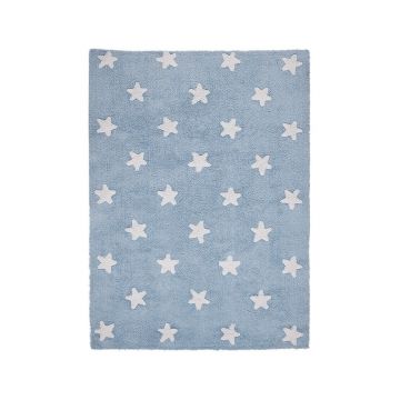 Covor pentru copii albastru lavabil/țesut manual din bumbac 120x160 cm Stars – Lorena Canals