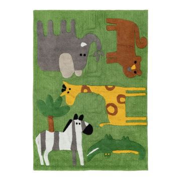 Covor pentru copii verde lavabil din bumbac 120x160 cm Animals – Ixia