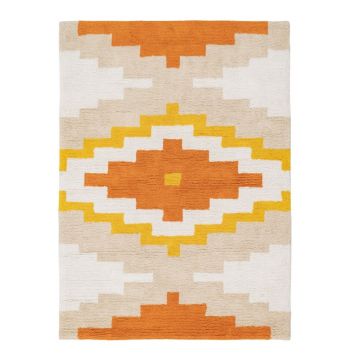 Covor portocaliu lavabil din bumbac 100x135 cm Azteca – Ixia