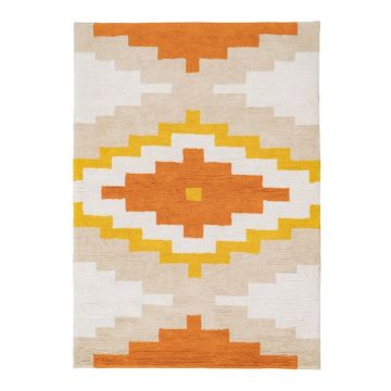 Covor portocaliu lavabil din bumbac 120x160 cm Azteca – Ixia