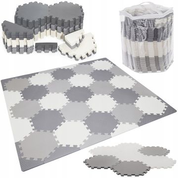 Covor puzzle din spuma EVA cu 43 elemente 150x130 cm hexagonal Grey