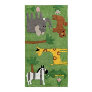 Covor tip traversă verde lavabil din bumbac 90x175 cm Animals – Ixia