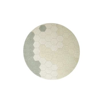 Covor verde deschis lavabil/țesut manual rotund din bumbac ø 140 cm Honeycomb Blue Sage – Lorena Canals