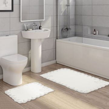 Set covorase de baie 2 piese, Alanur Home, Viyana, Poliester, Crem