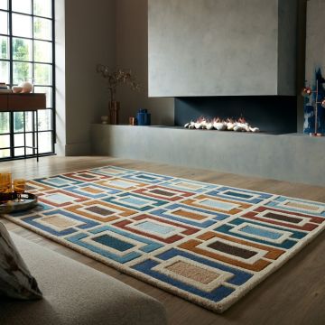 Covor Illusion Retro Blocks Albastru 160X230 cm, Flair Rugs