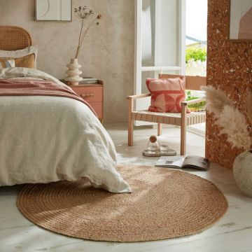 Covor Capri Jute Circle Natural/Corai 180X180 cm, rotund, Flair Rugs