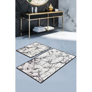 Set 2 covorase de baie Marble, Chilai, 50x60 cm/60x100 cm, alb