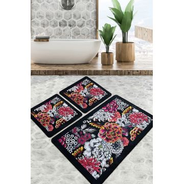 Set covoraș de baie (3 bucăți), Chilai, Floreale Djt, Poliester, Multicolor