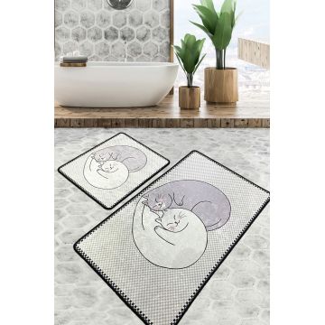 Set covoraș de baie (3 bucăți), Chilai, Katt, Catifea, Multicolor