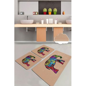 Set covoraș de baie (3 bucăți), Chilai, Olifant, Catifea, Multicolor