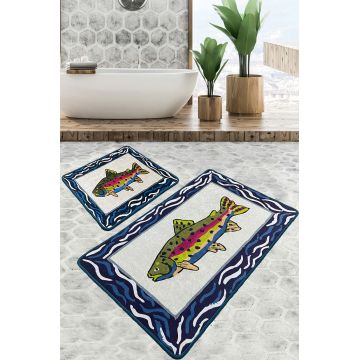 Set covoraș de baie (3 bucăți), Chilai, Pescado, Catifea, Multicolor